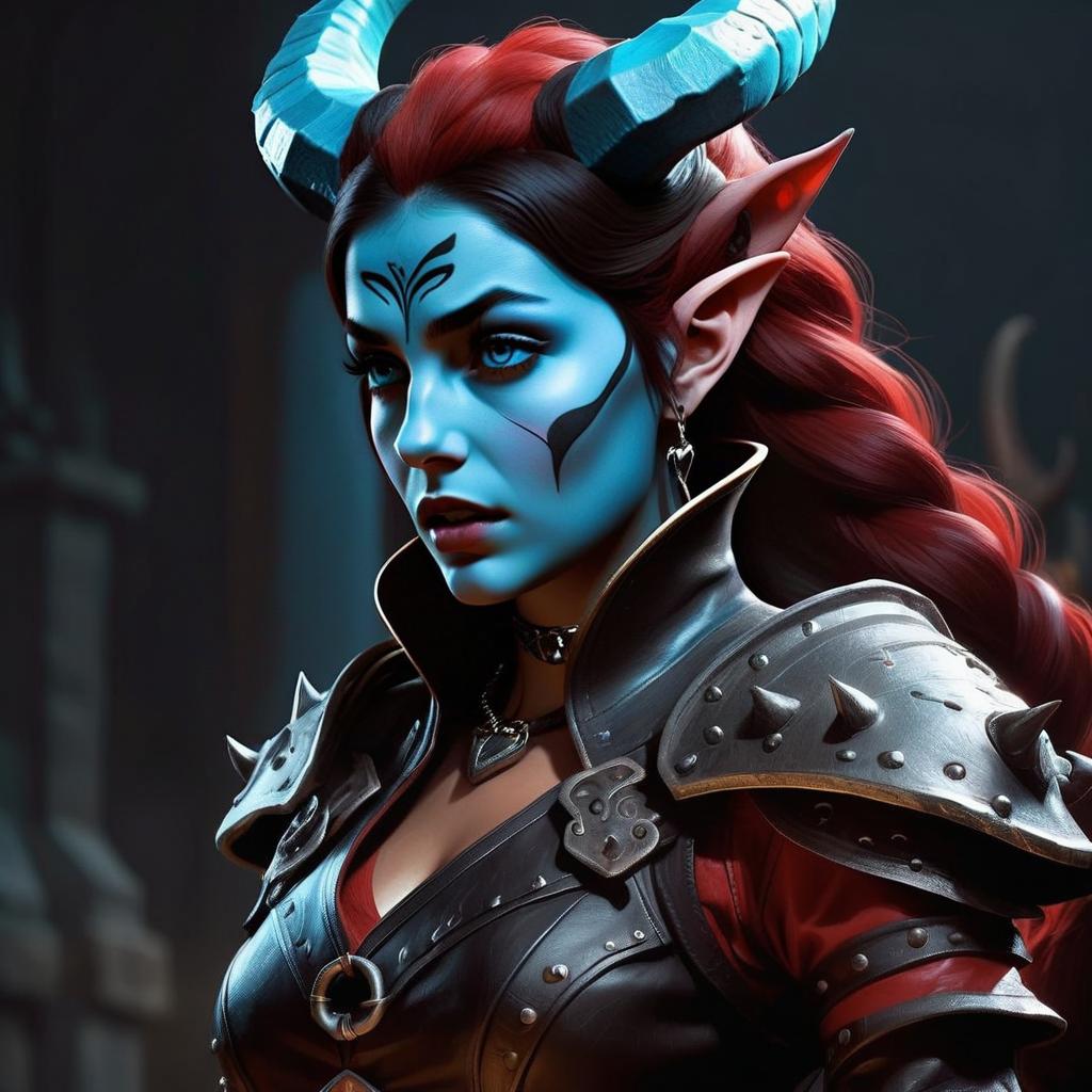 Fantasy Portrait of a Woman with Blue Skin and Horns Fantasy Portrait of a Woman with Blue Skin and Horns