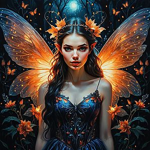 Mystical Woman with Glowing Butterfly Wings in Enchanted Forest Fantasy Artwork