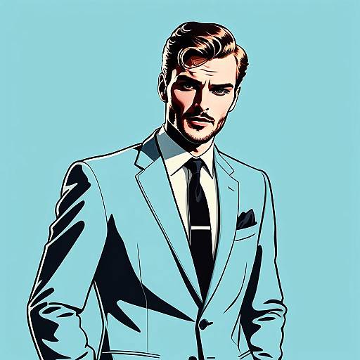 Stylish Man in Light Blue Suit Comic Art Illustration