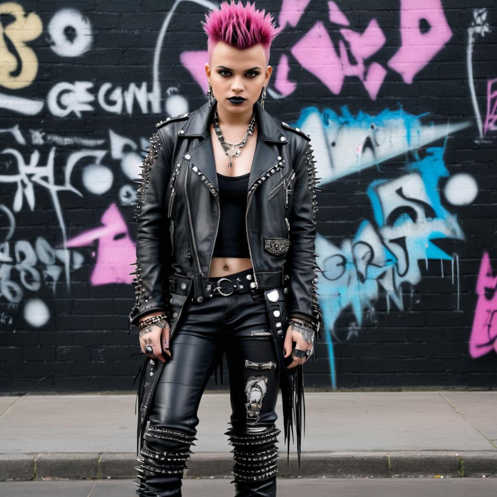 Punk Rock Woman in Spiked Jacket with Pink Mohawk