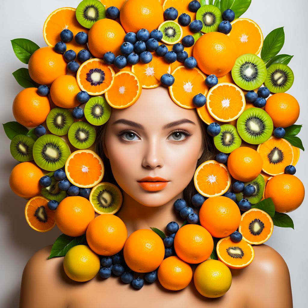 Woman with Colorful Fruit Hairstyle