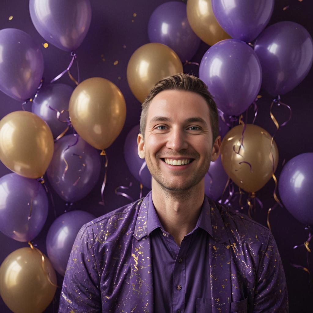 Cheerful man celebrating with balloons