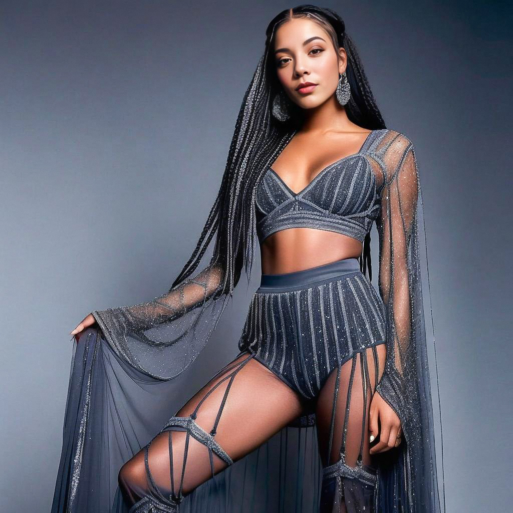Confident Woman in Shimmering Outfit Confident Woman in Shimmering Outfit