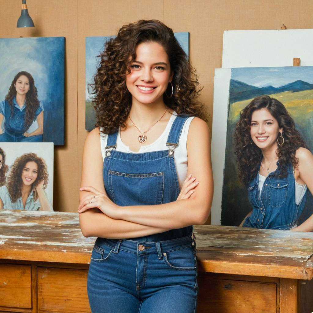 Confident Young Woman in Denim Overalls Confident Young Woman in Denim Overalls