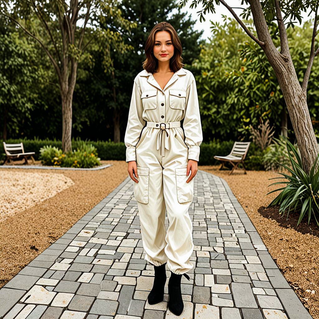 Confident Woman in Stylish Jumpsuit in Garden Confident Woman in Stylish Jumpsuit in Garden
