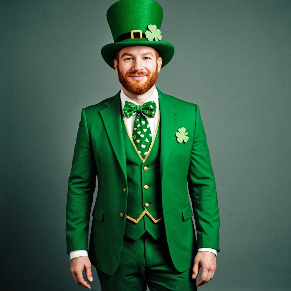 Man in Green Shamrock Suit and Hat for St. Patrick's Day Celebration