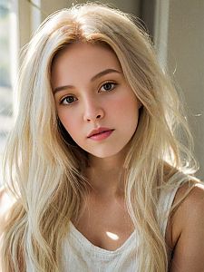 Close-up portrait of a serene young woman with blonde hair