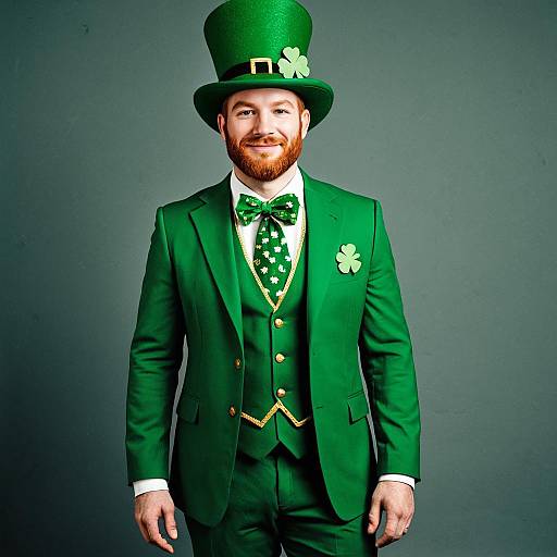Man in Green Shamrock Suit and Hat for St. Patrick's Day Celebration