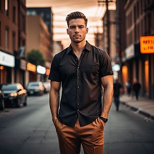 Confident Young Man in Urban Street at Golden Hour