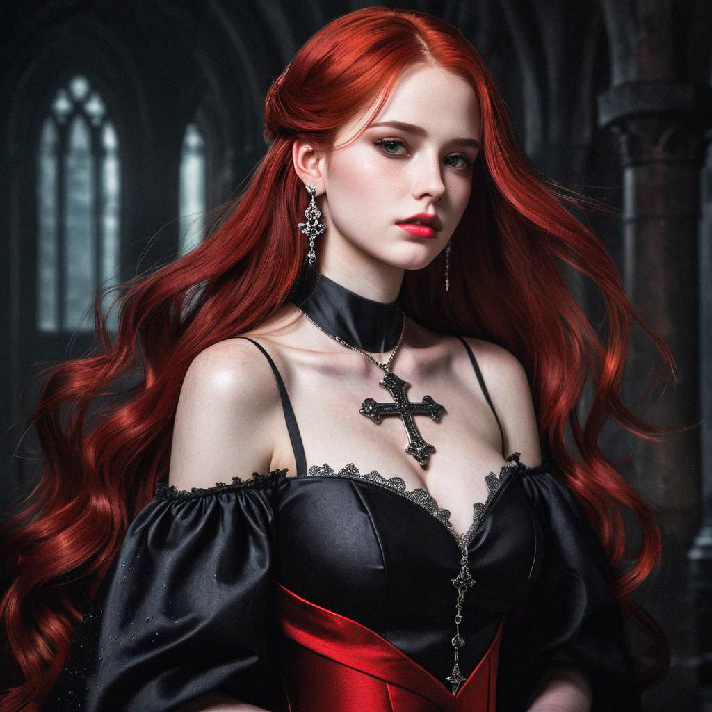 Gothic Portrait of a Woman with Red Hair