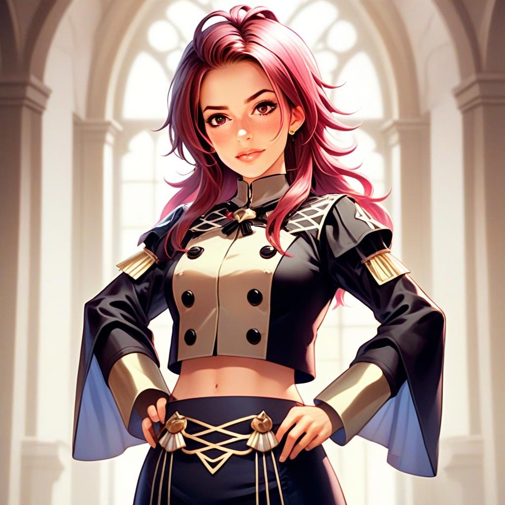 Confident Pink-Haired Woman in Fire Emblem Style Digital Art