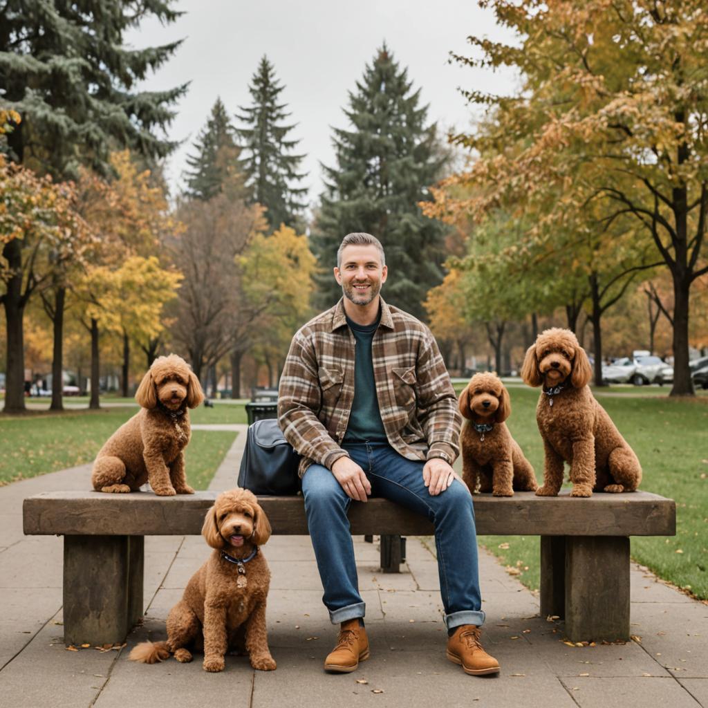 Man with Five Dogs in Autumn Park