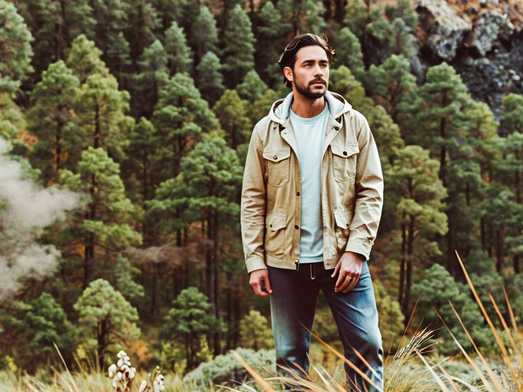 Confident Young Man in Serene Forest