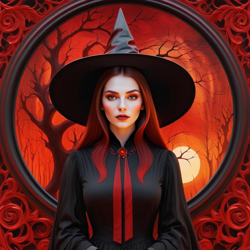 Witch Portrait with Fiery Background