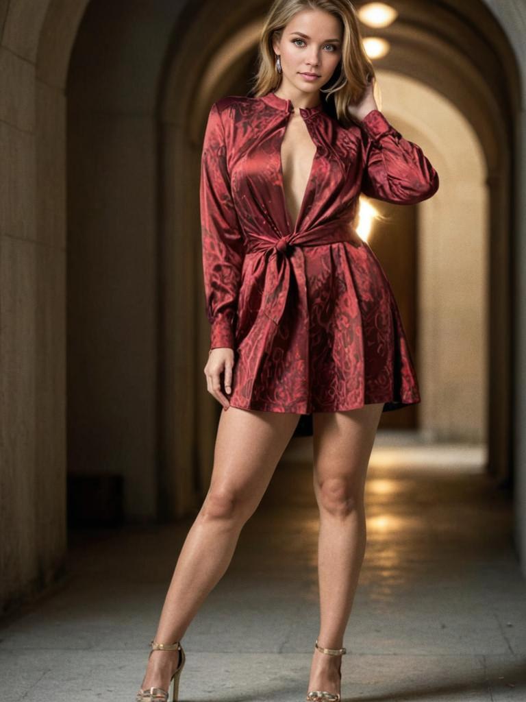 Stylish Woman in Red Dress Posing Confidently