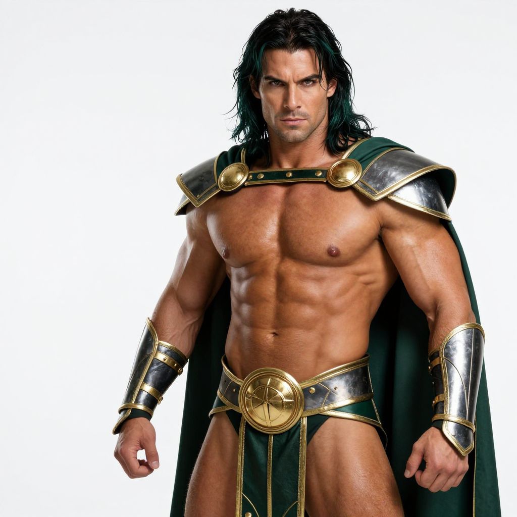 Muscular Fantasy Warrior Man in Medieval Armor and Cape