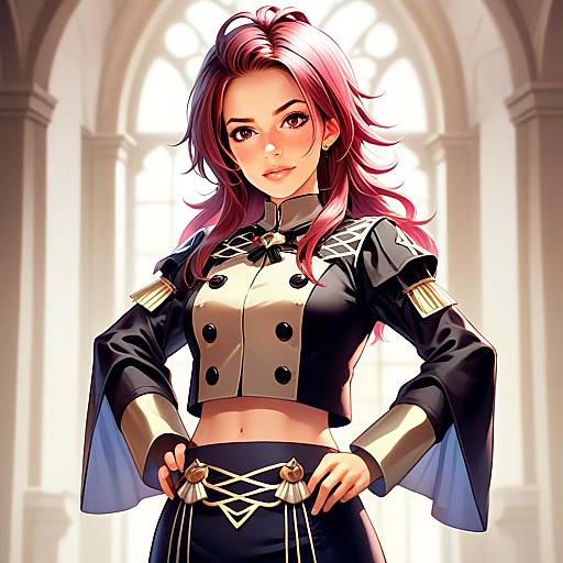 Confident Pink-Haired Woman in Fire Emblem Style Digital Art