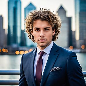 Confident Young Man in Suit at Urban Waterfront