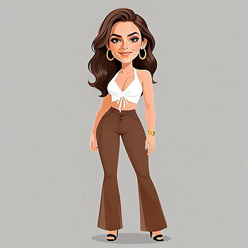 Stylish Woman in Modern Casual Outfit with Flared Pants and Crop Top