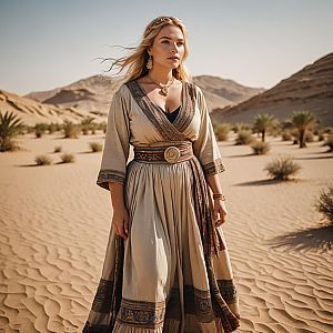 Confident Woman in Traditional Dress in Desert Landscape