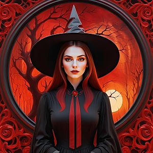 Witch Portrait with Fiery Background
