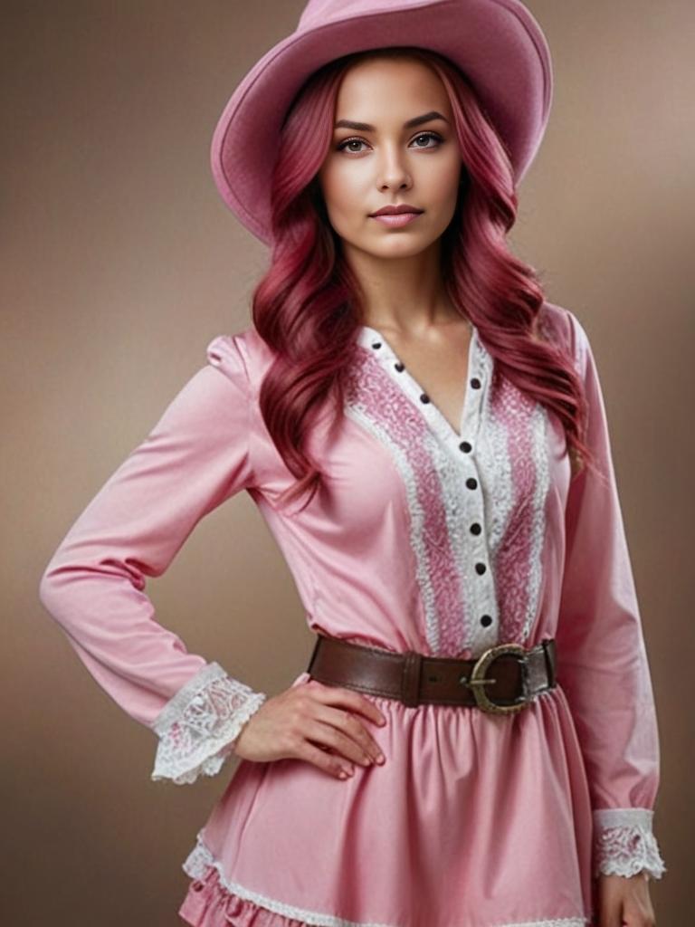 Vintage Cowgirl in Pastel Pink Dress