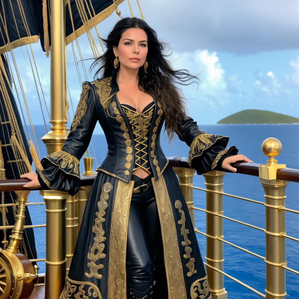 Elegant Pirate Woman in Black and Gold Costume