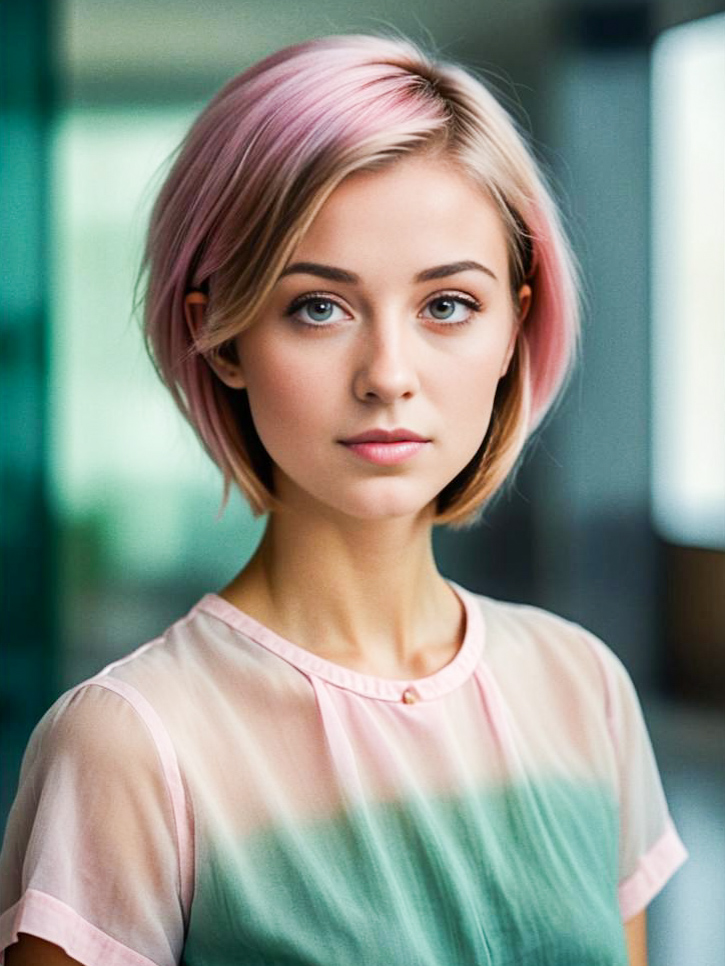 Chic Woman with Pink Bob Hairstyle