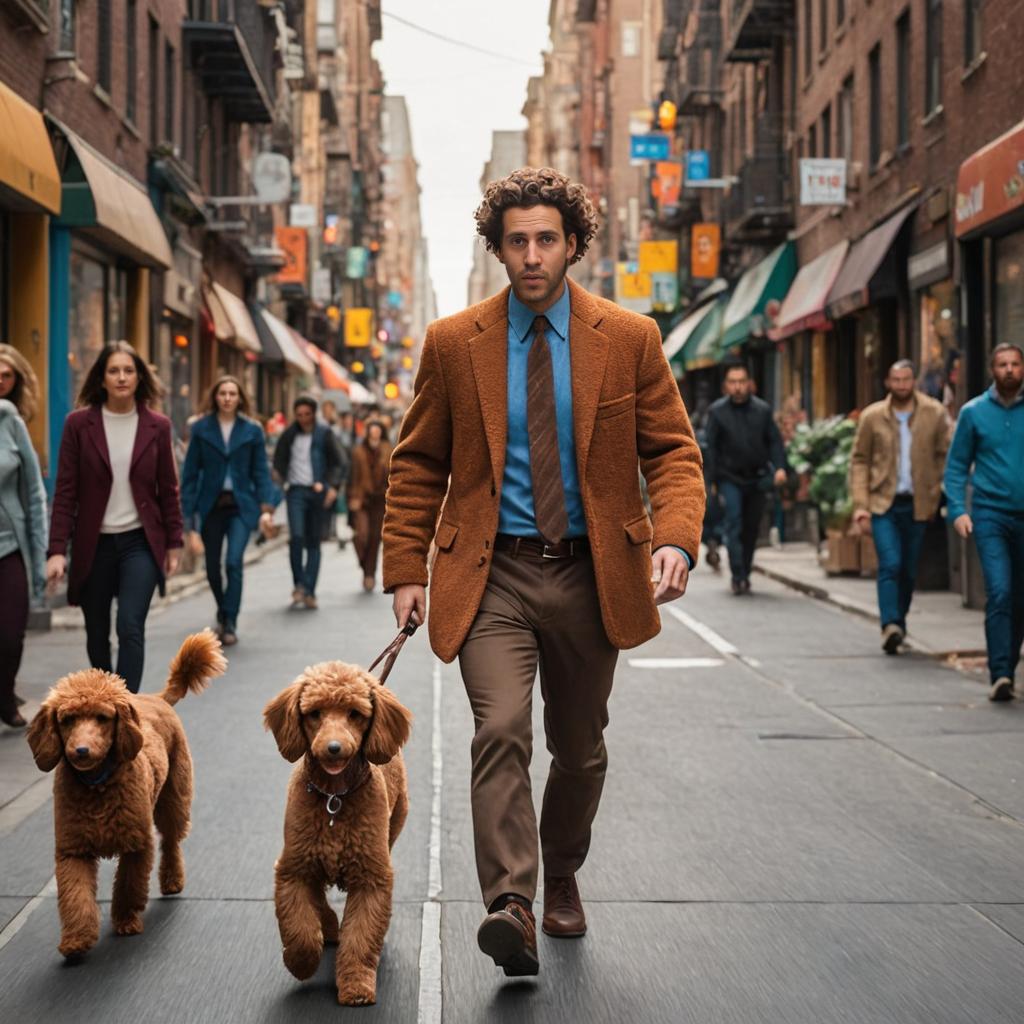 Stylish man with poodles in city street