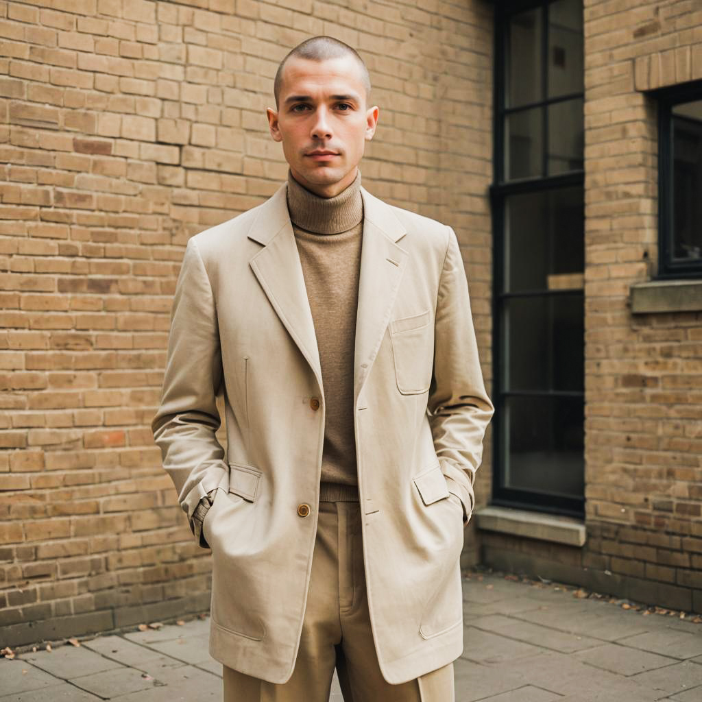 Stylish Man in Beige Suit and Turtleneck