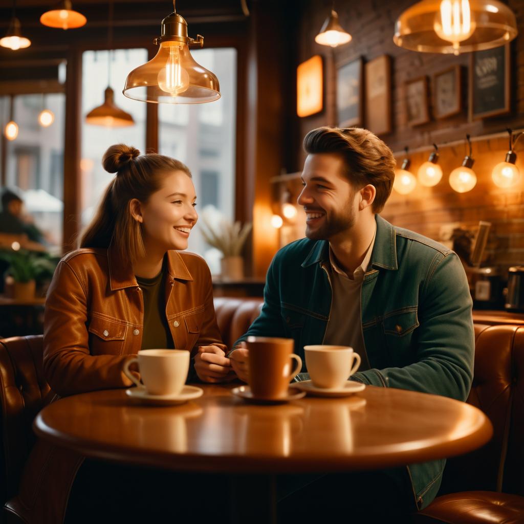 Joyful couple in cozy café