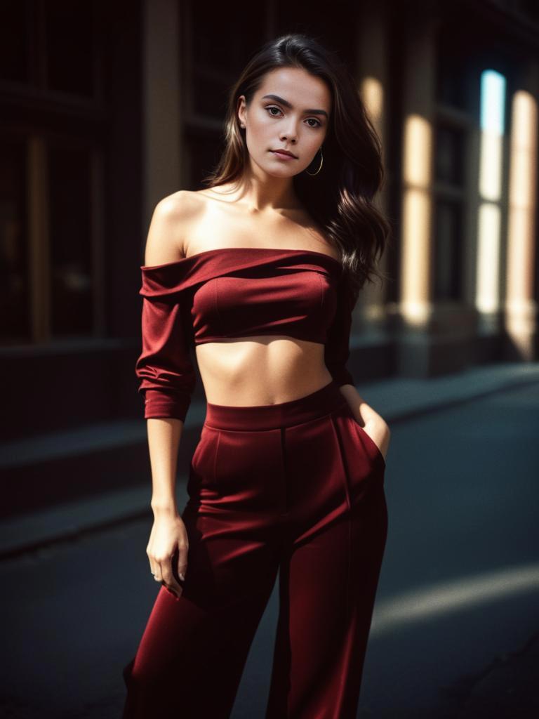 Confident Woman in Maroon Outfit on Urban Street