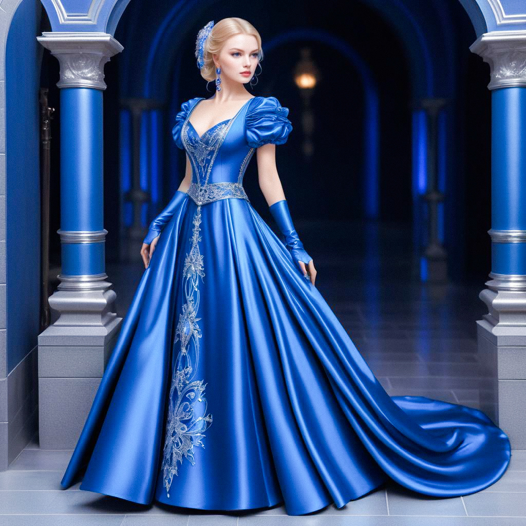 Woman in Elegant Blue Gown - Fairytale Charm