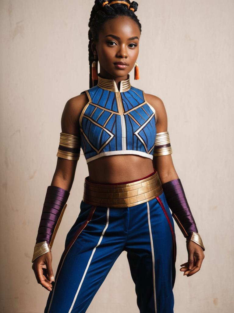 Woman in Realistic Shuri Cosplay Costume Inspired by Black Panther