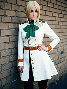 Realistic Historia Reiss Cosplay Woman in Detailed Military-Style Costume
