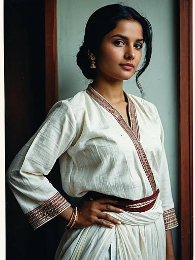 Woman in Dhoti Suit Salwar Waist Up Editorial Portrait Photorealistic