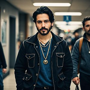 Stylish Man in Baggy Layered Clothes with Gold Chains