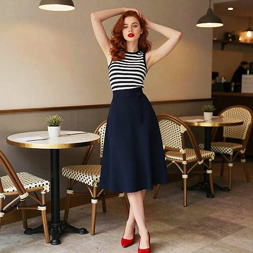 Chic Woman in Vintage-Inspired Outfit Posing in Café