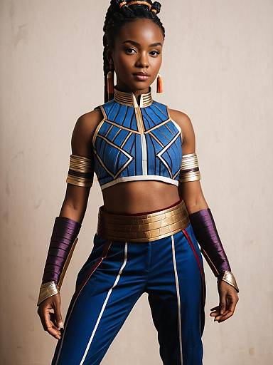 Woman in Realistic Shuri Cosplay Costume Inspired by Black Panther