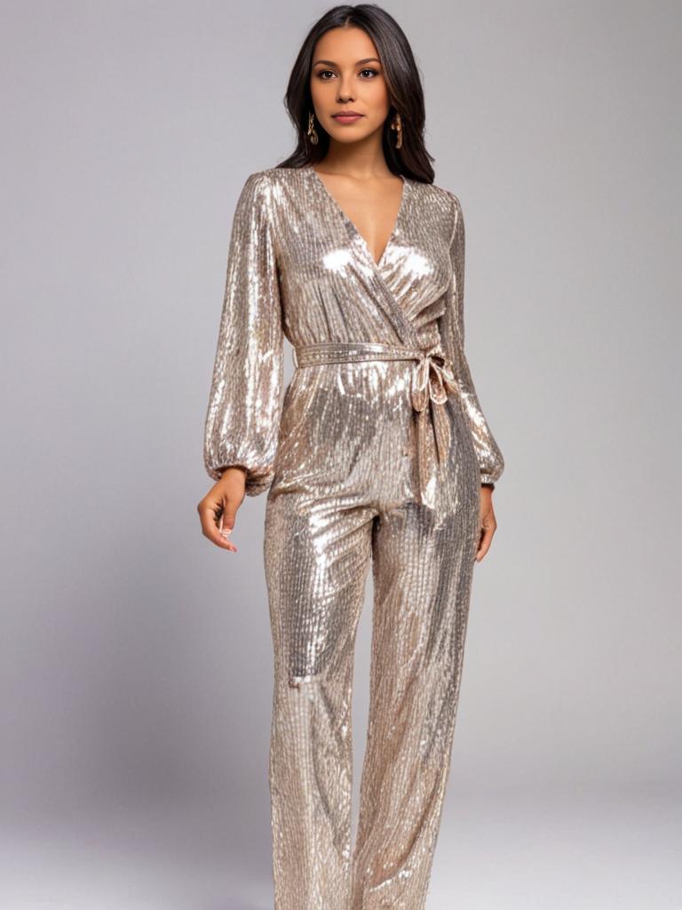 Elegant Woman in Silver Jumpsuit