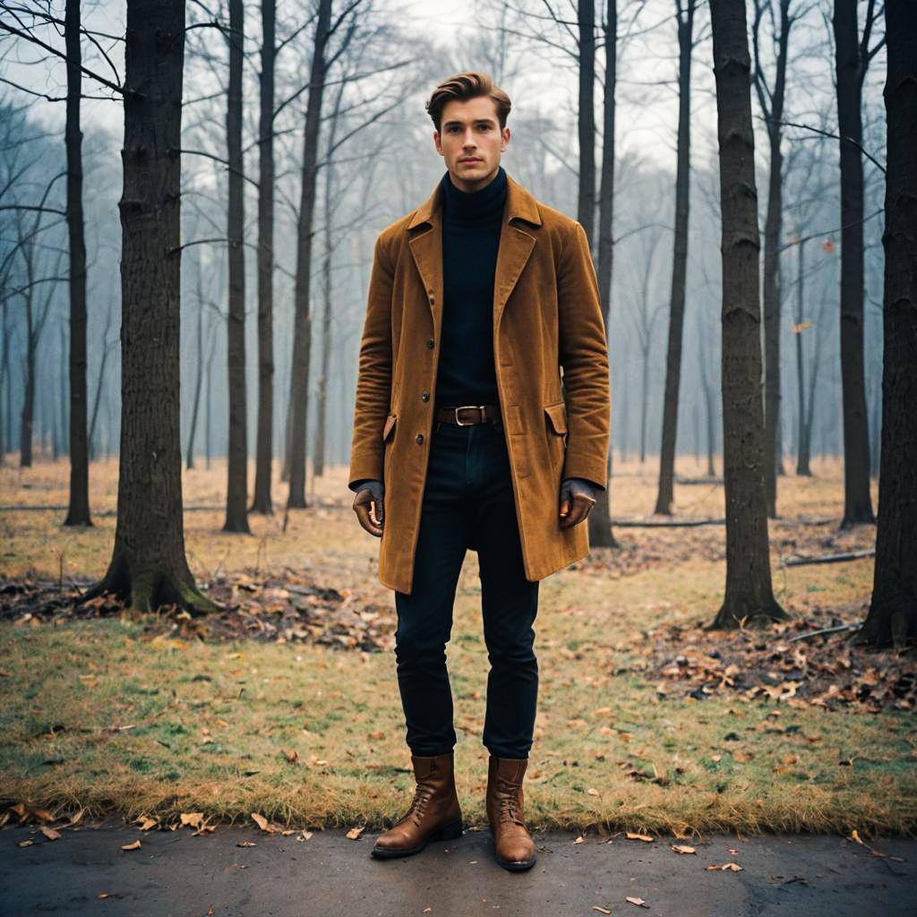 Stylish Young Man in Autumn Forest