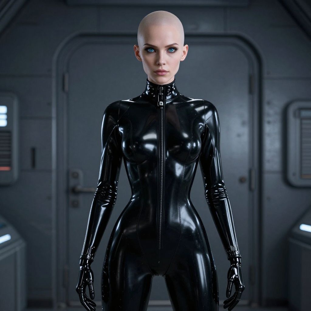 Futuristic Woman in Black Latex Bodysuit Sci-Fi Cyberpunk