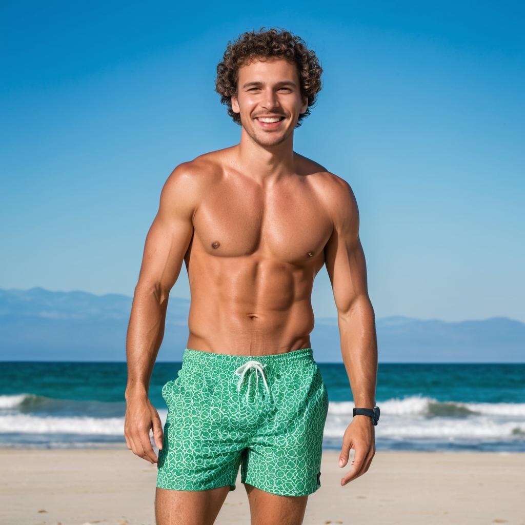 Fit Young Man on Sunny Beach