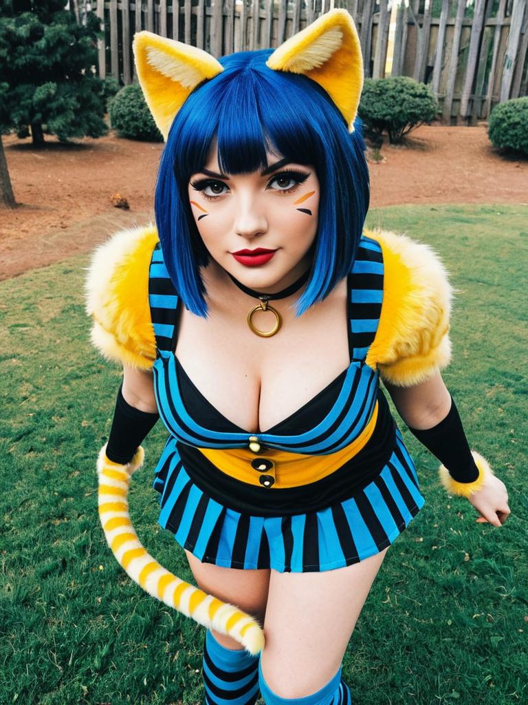 Ankha Animal Crossing Cosplay Blue Wig Cat Costume Outdoors