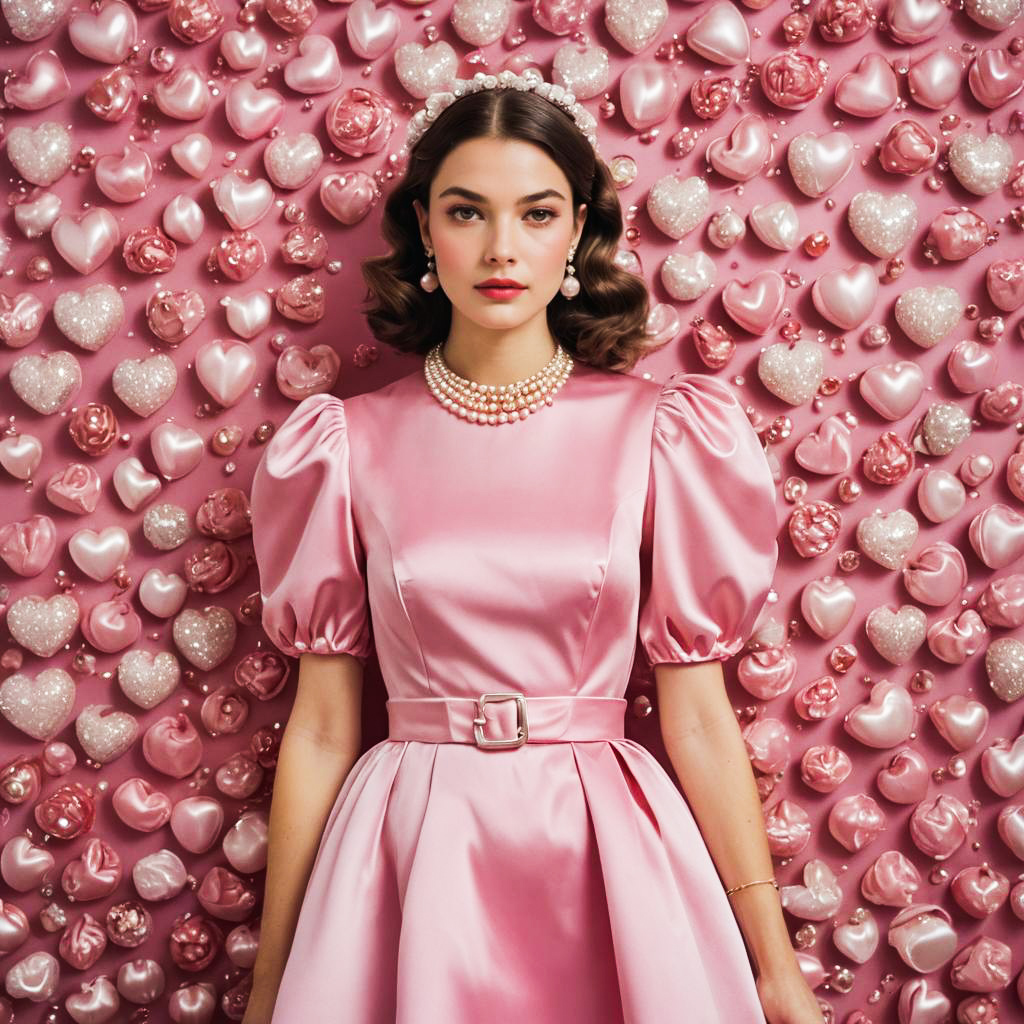 Glamorous Woman in Pink Satin Gown