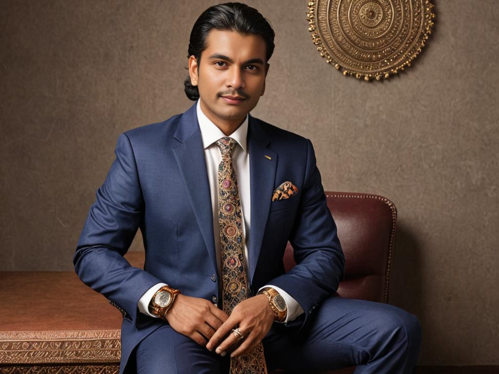 Sophisticated man in blue suit with patterned tie