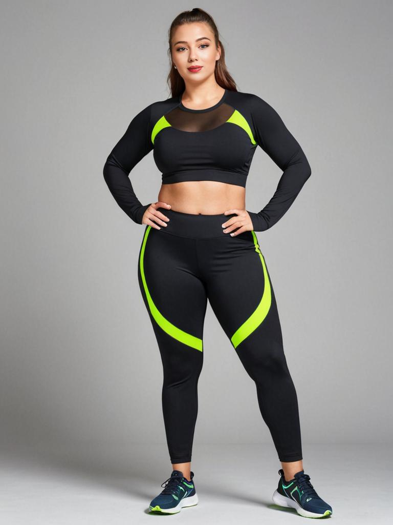 Vibrant Athletic Outfit with Black Crop Top and Leggings