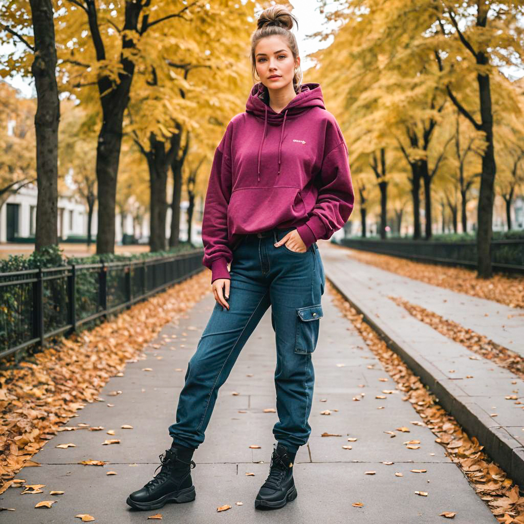 Fashionable Young Woman in Autumn Park