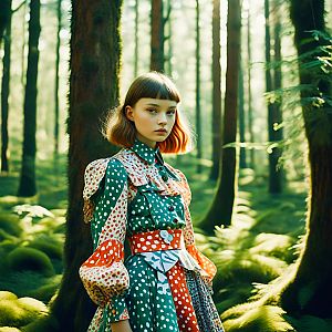 Young Woman in Sunlit Forest