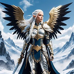 Female Warrior with Silver Hair and Wings